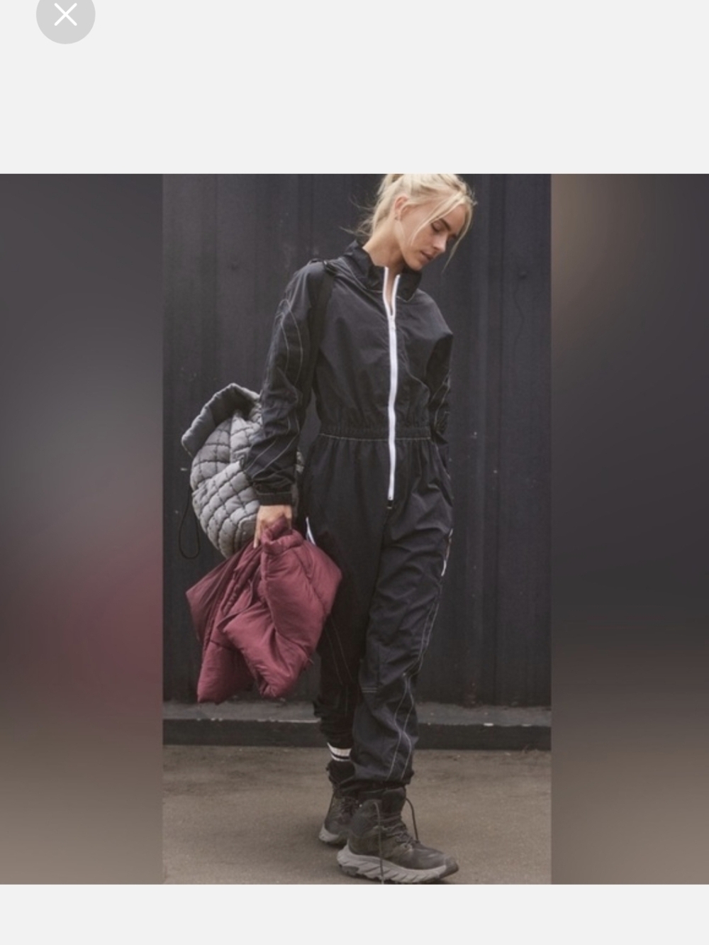 FP Movement by Free People Black Racer One Piece Zip-Front Jumpsuit.
